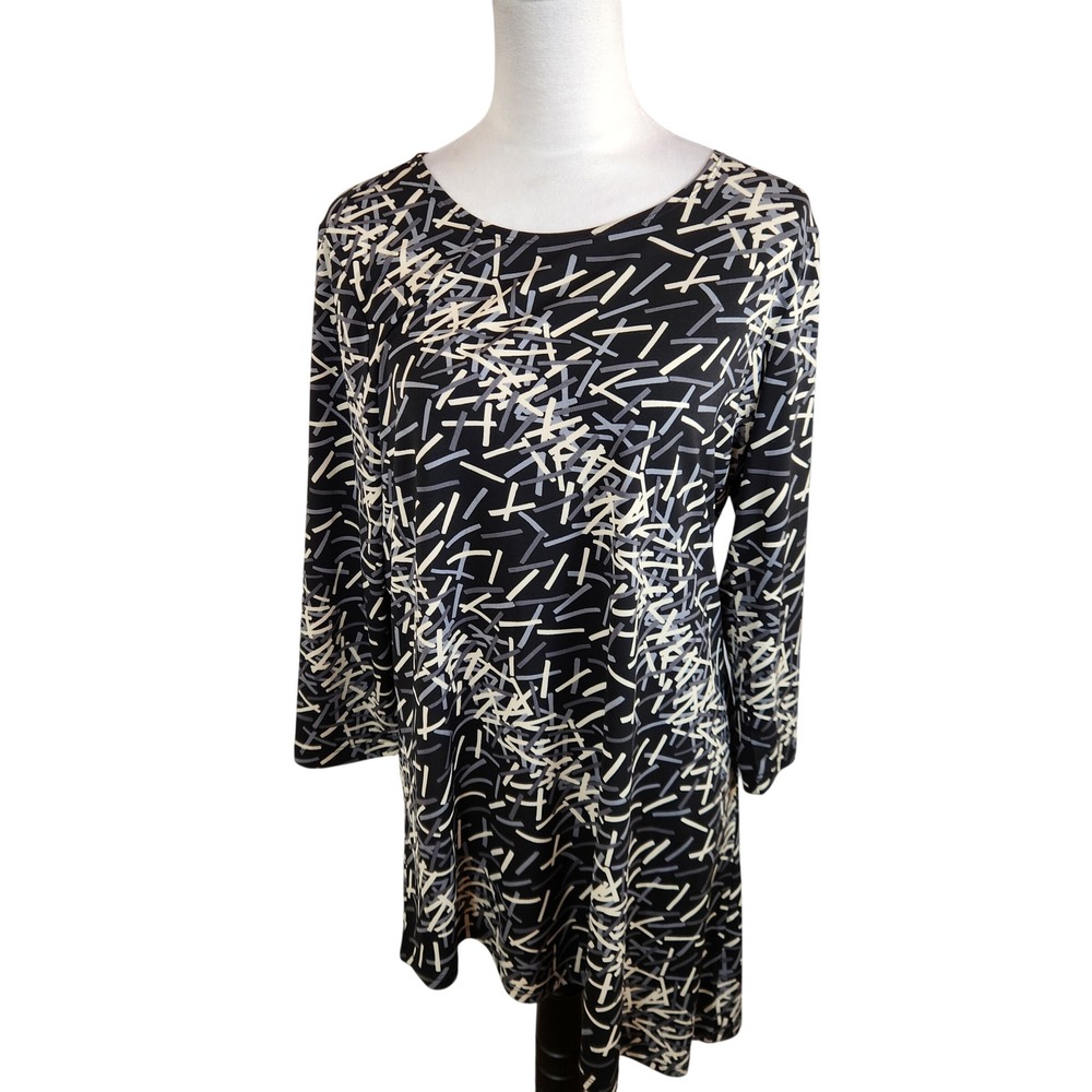 Women with Control Renee Greenstein Black Abstract Print Long Sleeve Top Size L